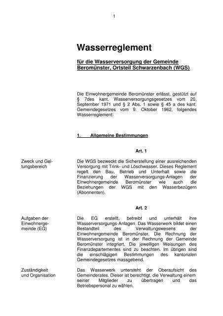 Wasserreglement BeromÃ¼nster Ortsteil Schwarzenbach - Gemeinde ...