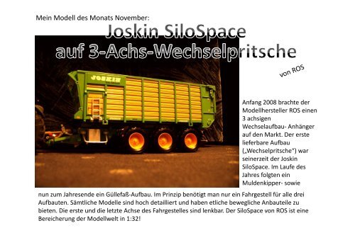 Joskin Silospace auf Wechselpritsche von ROS - Distanzbieber