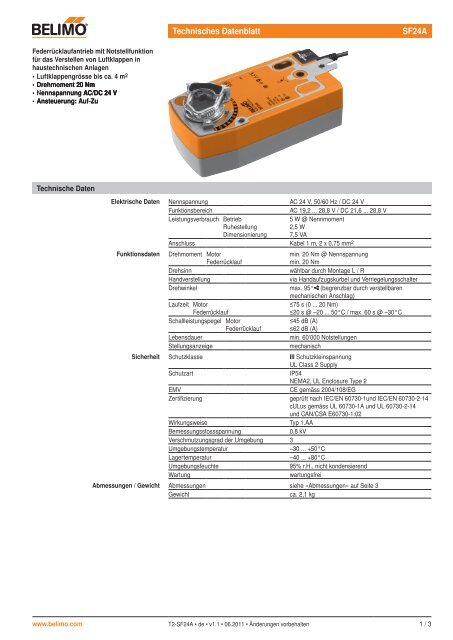 Technisches Datenblatt SF24A - Belimo