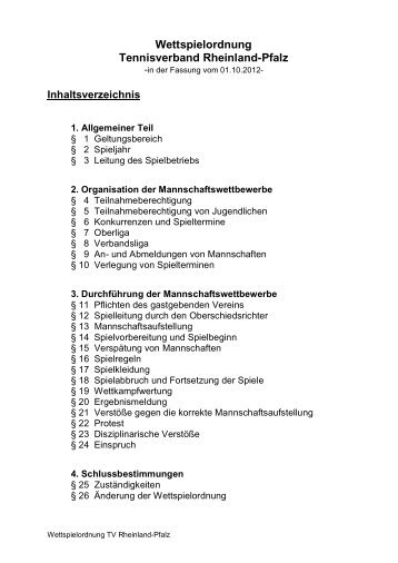 Wettspielordnung - Tennisverband Rheinland-Pfalz e.V.