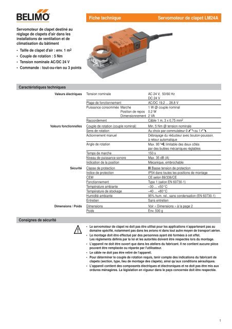 Fiche technique Servomoteur de clapet LM24A