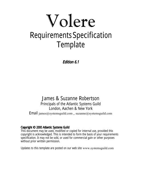 Volere Requirements Specification Template