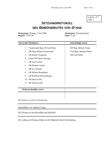 Gemeinderatssitzung am 02.06.2008 (38 KB) - .PDF - Stans