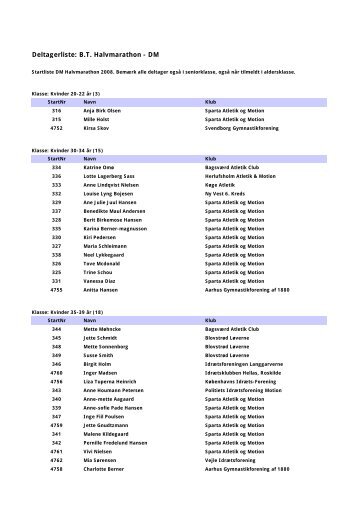 DM Startliste 2008 - Herlev LÃ¸be