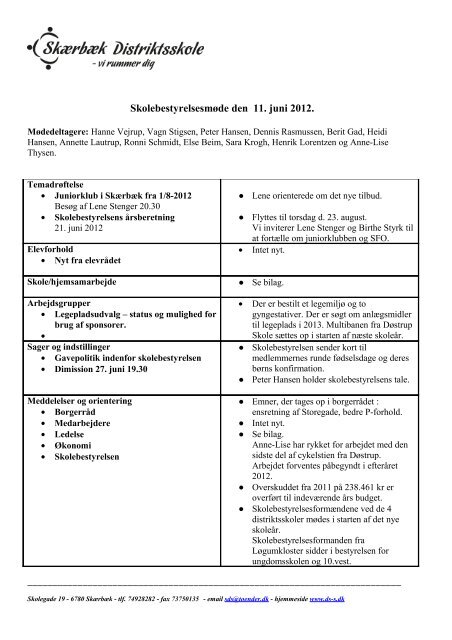 Referat 11.6. 2012 - Skærbæk Distriktsskole