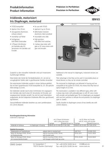 Irisblende, motorisiert Iris Diaphragm, motorized IBM 65 ...