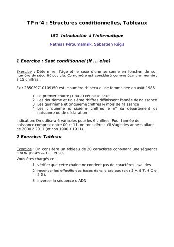 TP nÂ°4 : Structures conditionnelles, Tableaux