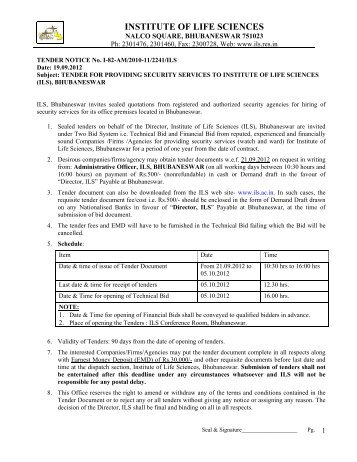 technical bid - Institute of Life Sciences