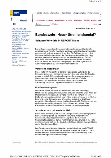 Bundeswehr: Neuer Strahlenskandal? - BZUR