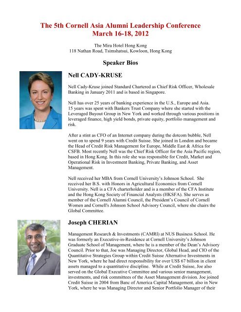 Speaker Bios - Alumni - Cornell University