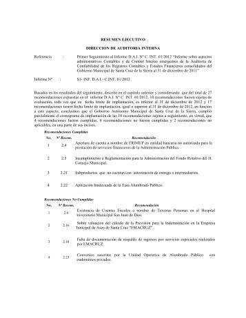 RESUMEN EJECUTIVO DIRECCION DE AUDITORIA INTERNA ...