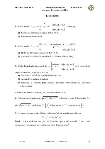 MATEMÃTICAS II Diferenciabilidad de Curso 10-11 funciones de ...