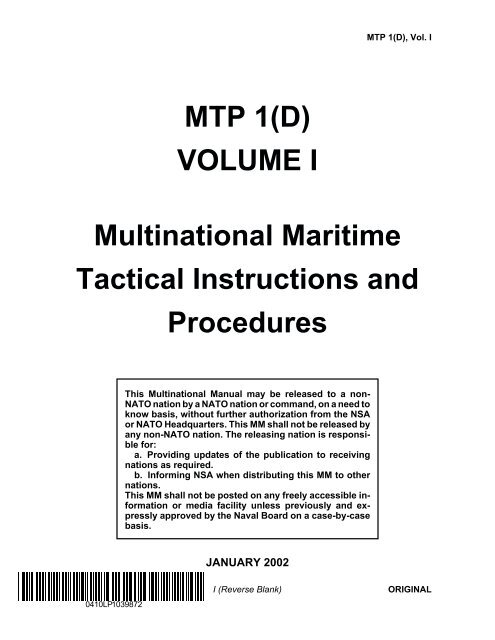 VOLUME I Multinational Maritime Tactical Instructions and Procedures