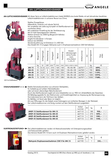 Angele Schmiedetechnik Katalog 2015