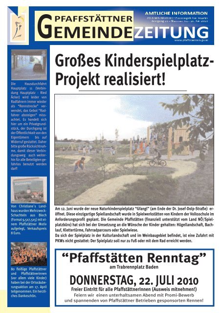 GroÃŸes Kinderspielplatz- Projekt realisiert! - PfaffstÃ¤tten