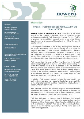 Posit Update - Newera Uranium Limited