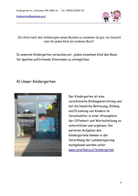 Kindergarten Au/ Bregenzerwald Schrecken 409 ... - Gemeinde Au