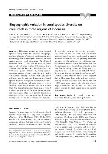 Biogeographic variation in coral species diversity on coral reefs in ...