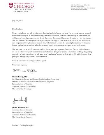 Letter from Drs. Shalini Reddy and James Woodruff - Pritzker School ...