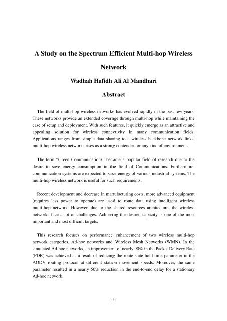 a study on the spectrum efficient multi-hop wireless network