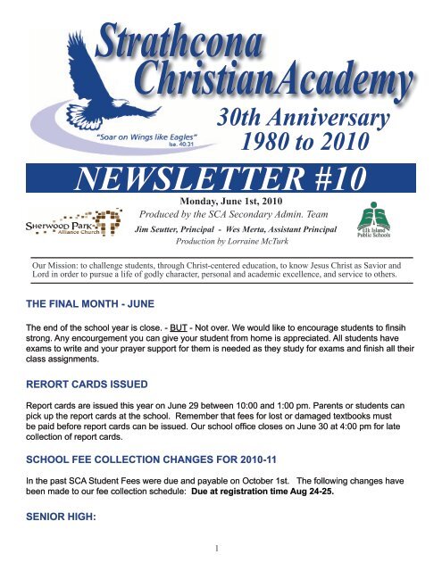 NEWSLETTER #10 - Strathcona Christian Academy Secondary