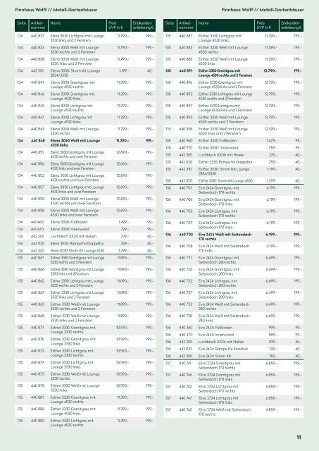 Wolff Preisliste Gartenhäuser