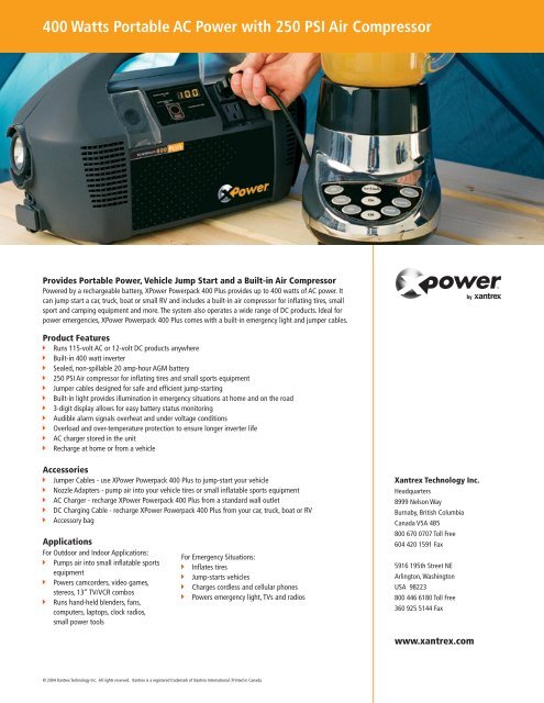 400 Watts Portable AC Power with 250 PSI Air Compressor - Xantrex