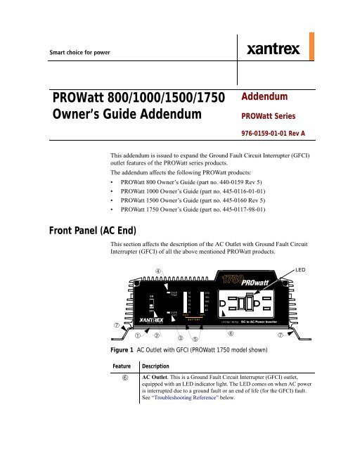 PROWatt 800/1000/1500/1750 Owner's Guide Addendum - Xantrex