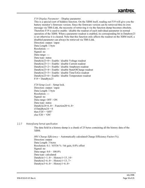 Xantrex Battery Monitor Communication Interface Specifications