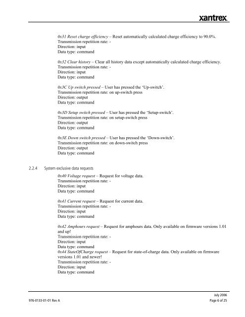 Xantrex Battery Monitor Communication Interface Specifications