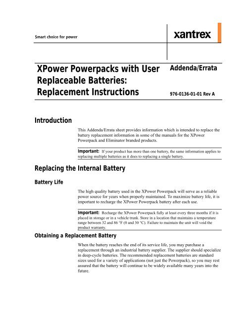 XPower Powerpacks with User Replaceable Batteries ... - Xantrex