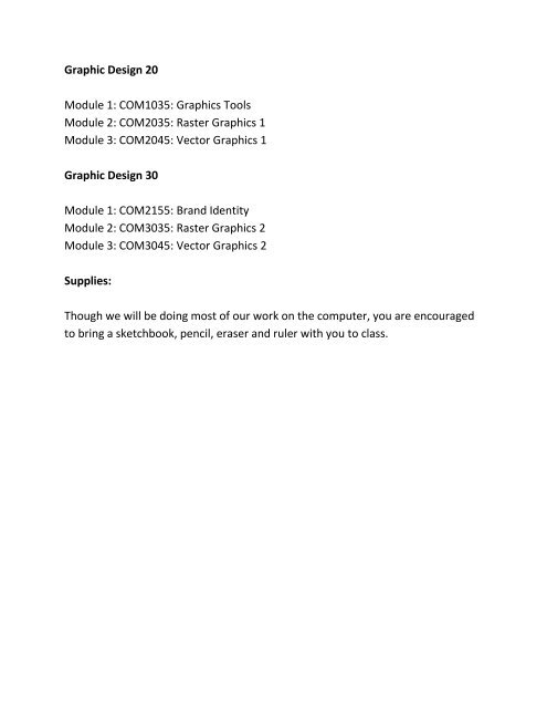 Graphic Design 10, 20, 30 Course Outline