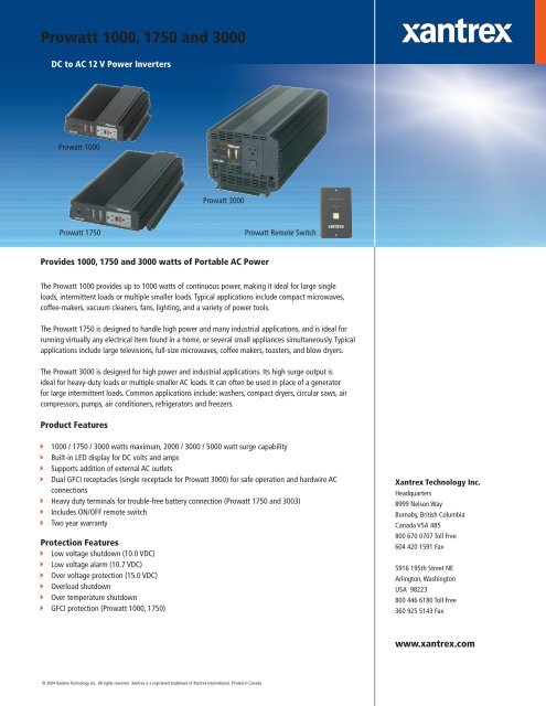 PROwatt 1000, 1750, and 3000 (12 V) - Xantrex