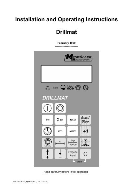 Installation and Operating Instructions Drillmat - Müller Elektronik