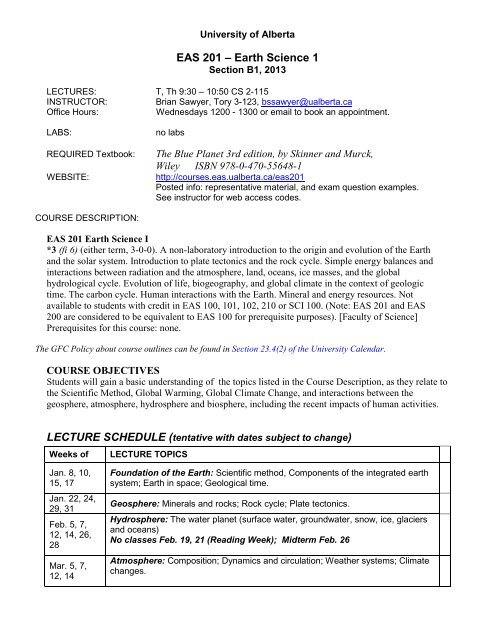 UNIVERSITY OF ALBERTA - Earth And Atmospheric Sciences