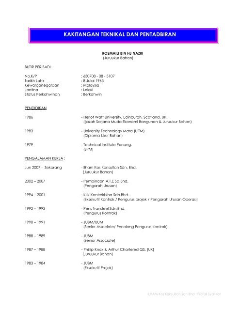 ILHAM Kos Konsultan Sdn Bhd : Profail Syarikat - BQSM