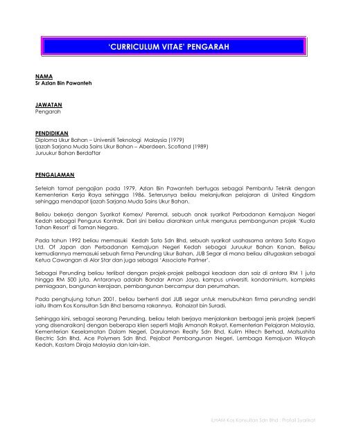 ILHAM Kos Konsultan Sdn Bhd : Profail Syarikat - BQSM