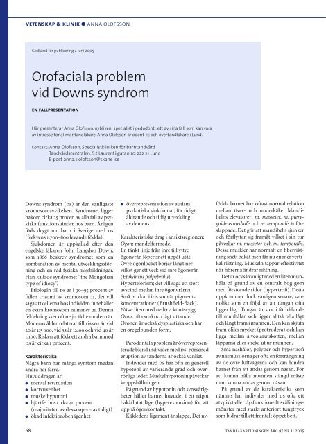 Orofaciala problem vid Downs syndrom