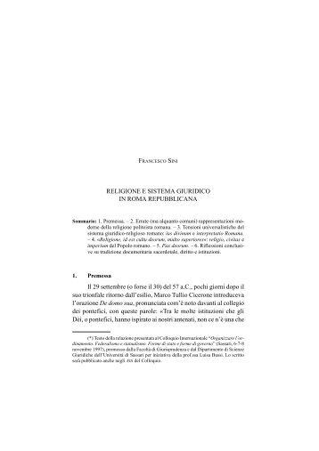 RELIGIONE E SISTEMA GIURIDICO IN ROMA REPUBBLICANA Il ...