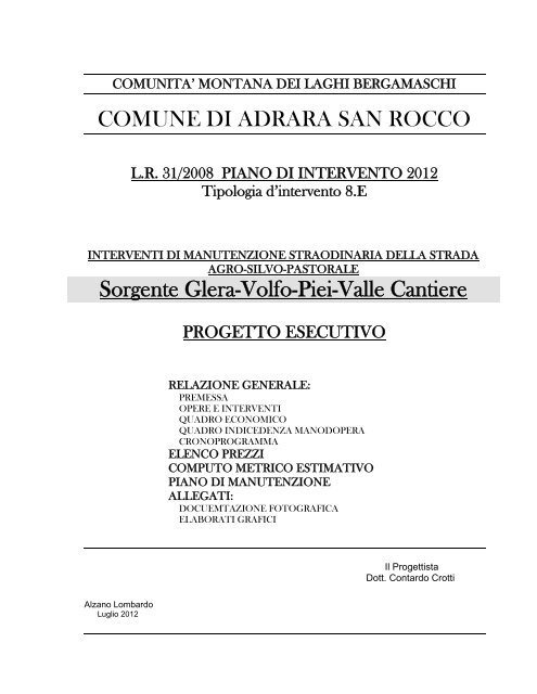 COMUNE DI ADRARA SAN ROCCO Sorgente ... - sito in costruzione