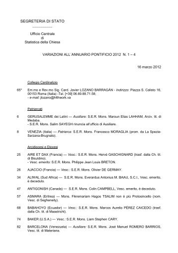 Aggiornamento n. 1-2-3-4 del 16 marzo 2012 - Pontificio Consiglio ...