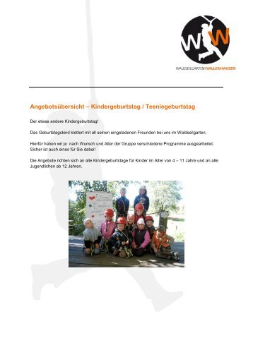 Kindergeburtstag / Teeniegeburtstag - Waldseilgarten Wallenhausen