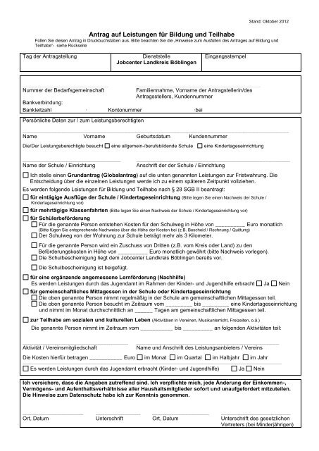 Antrag Jobcenter Landkreis Boblingen