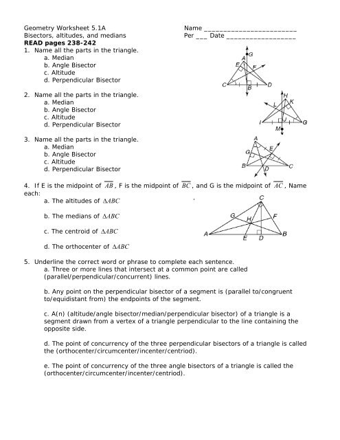 Geometry Points Of Concurrency Hw Worksheet Answers - Points Of