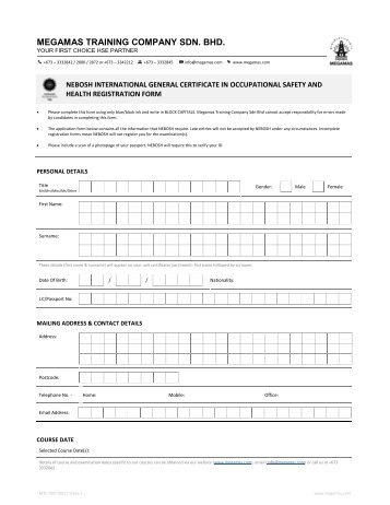 Megamas NEBOSH IGC Registration form