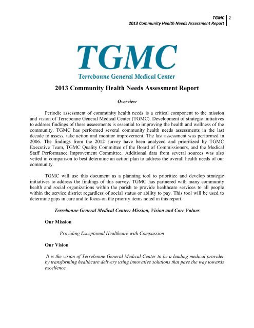 2013 Community Health Needs Assessment Report - Terrebonne ...