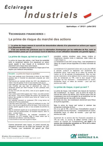 La prime de risque du marchÃ© des actions - Etudes Ã©conomiques du ...