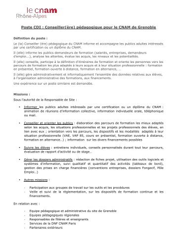 Poste CDI : Conseiller(Ã¨re) pÃ©dagogique pour le CNAM de Grenoble