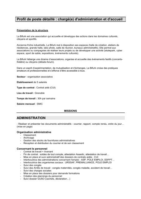 Profil de poste dÃ©taillÃ© : chargÃ©(e) d'administration et d'accueil
