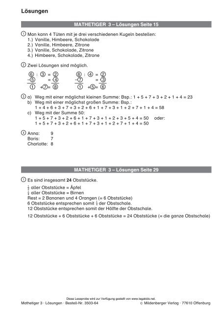 Leseprobe â€žKnobelaufgaben Mathetiger Klasse 3 und 4â€œ - Legakids